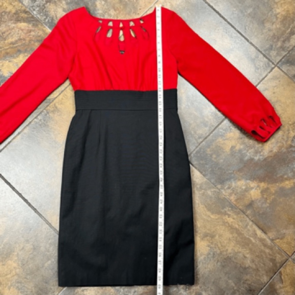 White House Black Market Red and Black Long Sleeve Dress y.